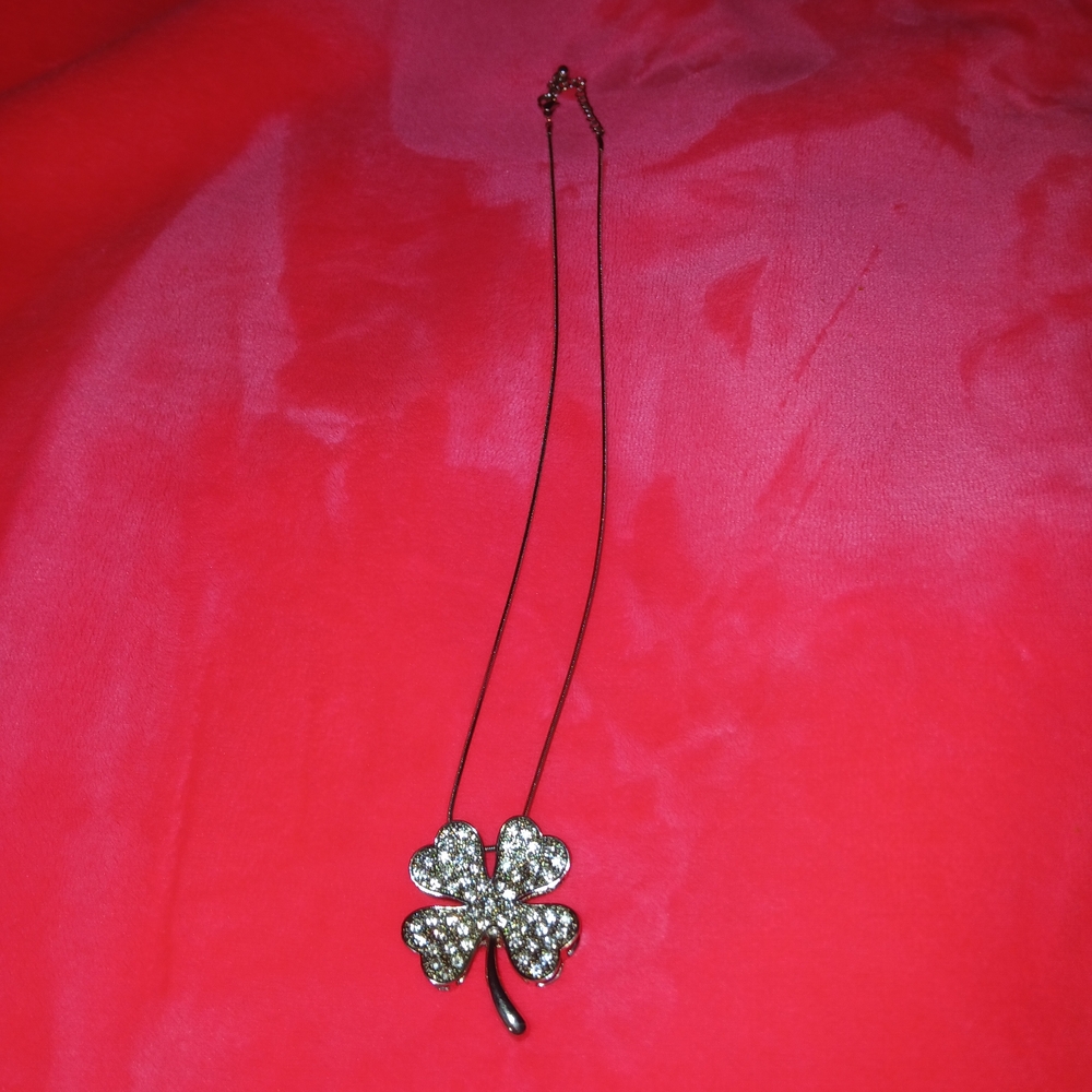 Silver Shamrock 4 Leaf Clover Necklace Statement Piece